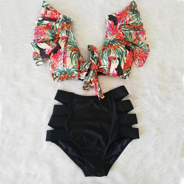High Waist Bikini 2020 Ruffle Swimwear Women Print Sexy Swimsuit Push Up Bikinis Plus Size Bathing Suits Floral Beach Wear
