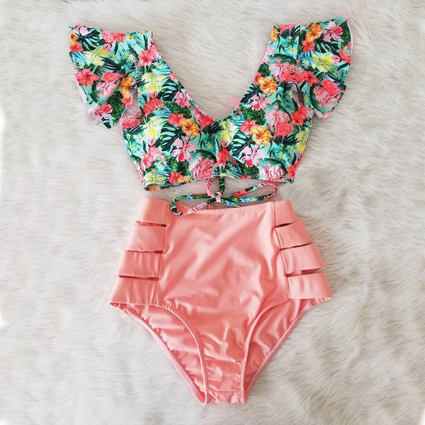 High Waist Bikini 2020 Ruffle Swimwear Women Print Sexy Swimsuit Push Up Bikinis Plus Size Bathing Suits Floral Beach Wear