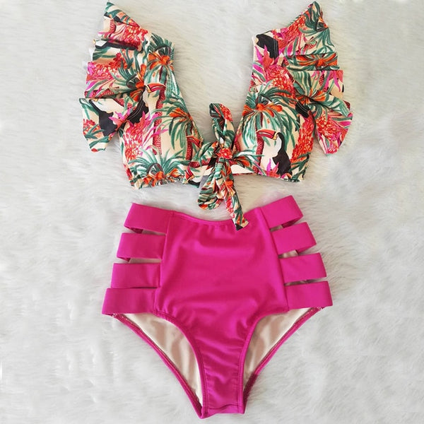 High Waist Bikini 2020 Ruffle Swimwear Women Print Sexy Swimsuit Push Up Bikinis Plus Size Bathing Suits Floral Beach Wear