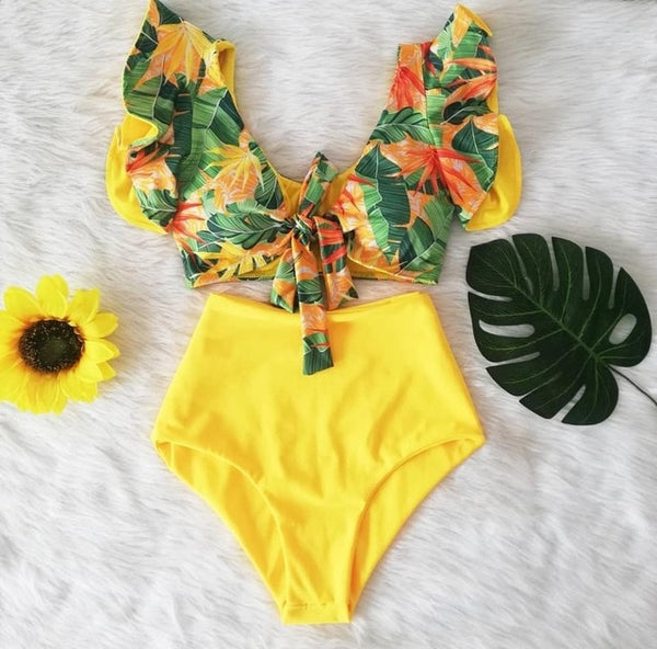High Waist Bikini 2020 Ruffle Swimwear Women Print Sexy Swimsuit Push Up Bikinis Plus Size Bathing Suits Floral Beach Wear