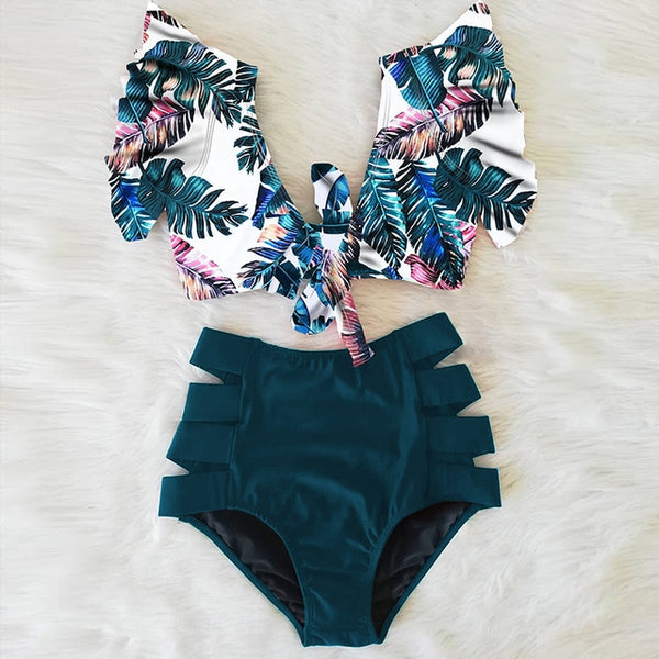 High Waist Bikini 2020 Ruffle Swimwear Women Print Sexy Swimsuit Push Up Bikinis Plus Size Bathing Suits Floral Beach Wear