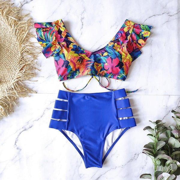 High Waist Bikini 2020 Ruffle Swimwear Women Print Sexy Swimsuit Push Up Bikinis Plus Size Bathing Suits Floral Beach Wear