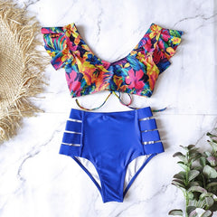 High Waist Bikini 2020 Ruffle Swimwear Women Print Sexy Swimsuit Push Up Bikinis Plus Size Bathing Suits Floral Beach Wear