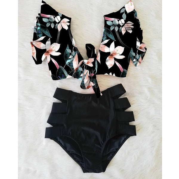 High Waist Bikini 2020 Ruffle Swimwear Women Print Sexy Swimsuit Push Up Bikinis Plus Size Bathing Suits Floral Beach Wear