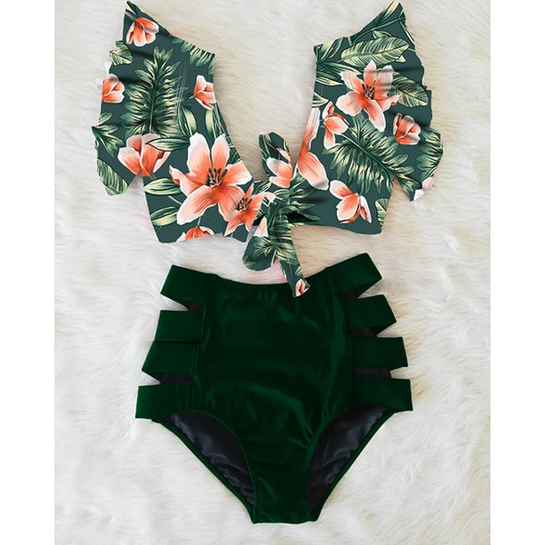 High Waist Bikini 2020 Ruffle Swimwear Women Print Sexy Swimsuit Push Up Bikinis Plus Size Bathing Suits Floral Beach Wear