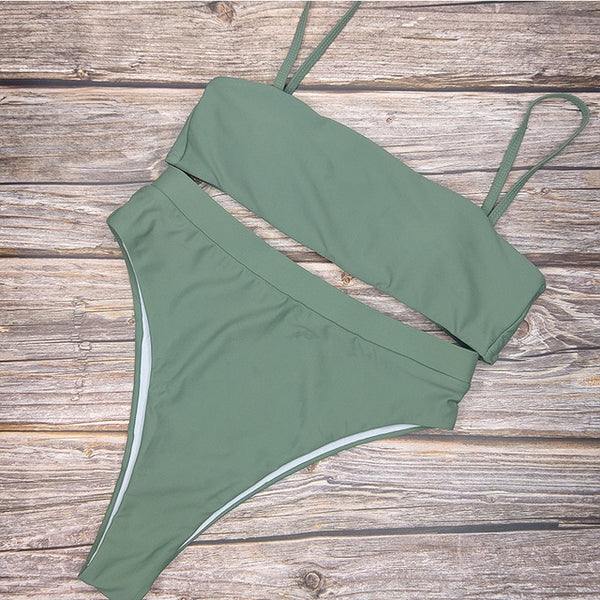 Sexy High Waist Bikini Set Swimsuit Popular Swimming Suit Biquini Two Pieces Solid High Quality Swimwear Women Fashion Beachwear