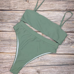 Sexy High Waist Bikini Set Swimsuit Popular Swimming Suit Biquini Two Pieces Solid High Quality Swimwear Women Fashion Beachwear