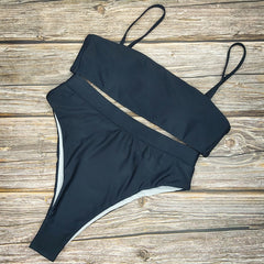Sexy High Waist Bikini Set Swimsuit Popular Swimming Suit Biquini Two Pieces Solid High Quality Swimwear Women Fashion Beachwear