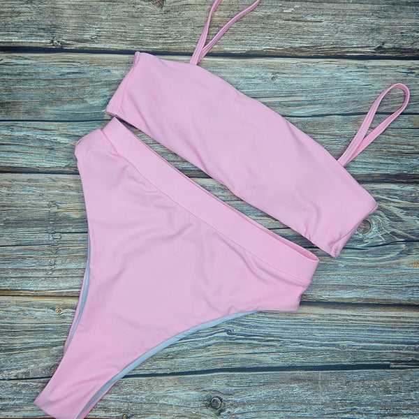Sexy High Waist Bikini Set Swimsuit Popular Swimming Suit Biquini Two Pieces Solid High Quality Swimwear Women Fashion Beachwear
