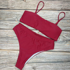 Sexy High Waist Bikini Set Swimsuit Popular Swimming Suit Biquini Two Pieces Solid High Quality Swimwear Women Fashion Beachwear