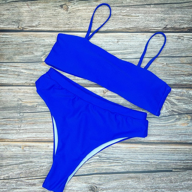 Sexy High Waist Bikini Set Swimsuit Popular Swimming Suit Biquini Two Pieces Solid High Quality Swimwear Women Fashion Beachwear