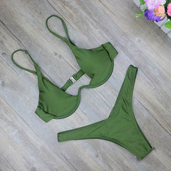 2020 New high cut thong bathing suit high waist swimsuit Solid swimwear women Brazilian Biquini swim beach micro bikini set