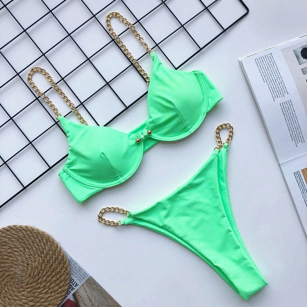 2020 New high cut thong bathing suit high waist swimsuit Solid swimwear women Brazilian Biquini swim beach micro bikini set