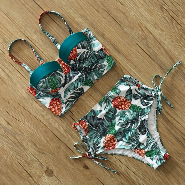 High Waist Bikini Set 2019 mujer Push Up Bandage Bikini Swimwear Women Floral Two Pieces Swimsuit Strappy biquinitraje de baño