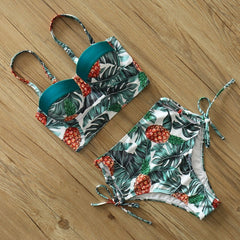 High Waist Bikini Set 2019 mujer Push Up Bandage Bikini Swimwear Women Floral Two Pieces Swimsuit Strappy biquinitraje de baño