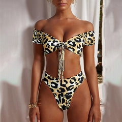 Sexy Bikini Set Women Brazilian Padded Push Up Swimwear  Leopard Bikinis Sling Bathing Suit G String Swimsuit Beachwear