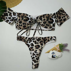 Sexy Bikini Set Women Brazilian Padded Push Up Swimwear  Leopard Bikinis Sling Bathing Suit G String Swimsuit Beachwear