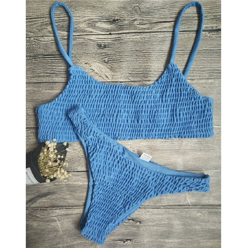 2017 New Sexy girls Bikini Push-up Pleated triangle Swimwear Women Push-up Bra Bikini Set Swimsuit Beach Bathing Swimwear