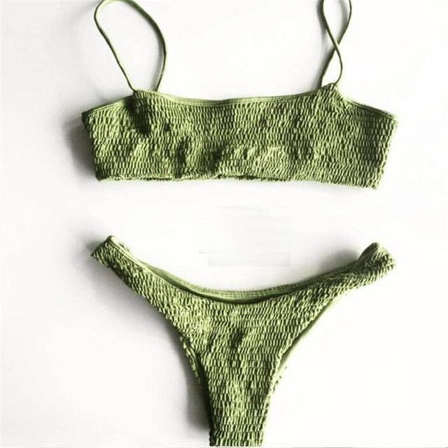 2017 New Sexy girls Bikini Push-up Pleated triangle Swimwear Women Push-up Bra Bikini Set Swimsuit Beach Bathing Swimwear