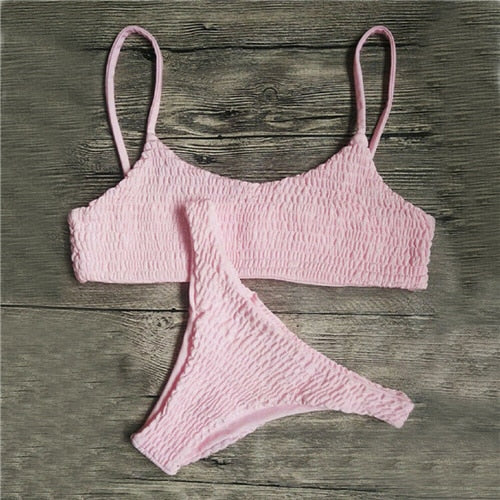 2017 New Sexy girls Bikini Push-up Pleated triangle Swimwear Women Push-up Bra Bikini Set Swimsuit Beach Bathing Swimwear