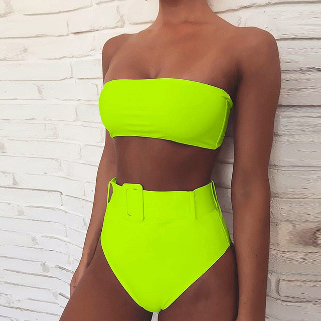 High Waist Bikini 2020 Sexy Black Swimwear Women Swimsuit High Leg Bandeau Bikinis Set Swimming for Bathing Suit Woman Swimsuits
