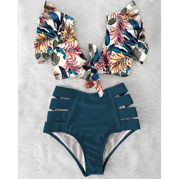High Waist Bikini 2020 Ruffle Swimwear Women Print Sexy Swimsuit Push Up Bikinis Plus Size Bathing Suits Floral Beach Wear