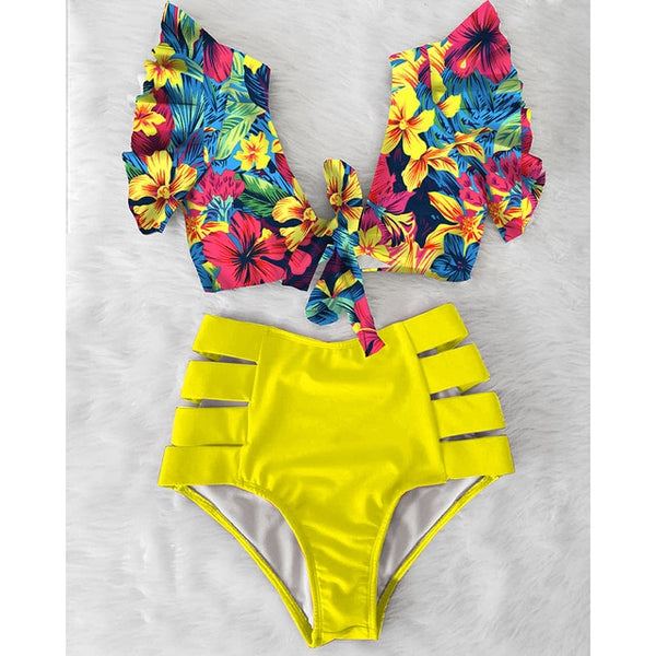 High Waist Bikini 2020 Ruffle Swimwear Women Print Sexy Swimsuit Push Up Bikinis Plus Size Bathing Suits Floral Beach Wear