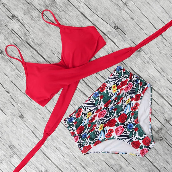 High Waist Bikini Push Up Printed Bikini 2020 Leoprad Swimsuit Women Bathing Suit Women Cross Bandage Swimwear Multiple Color