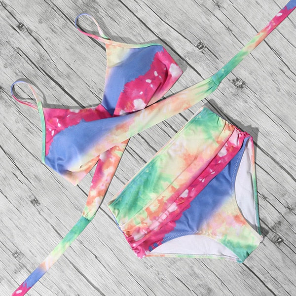 High Waist Bikini Push Up Printed Bikini 2020 Leoprad Swimsuit Women Bathing Suit Women Cross Bandage Swimwear Multiple Color