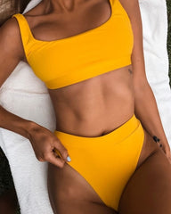 2020 High Waist Bathing Suits Push Up Sexy Yellow Swimsuit Women Sport Crop Bikini Sets Woman Beach Swimwear Brazilian Clothes