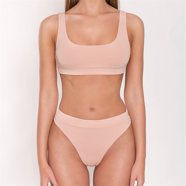 2020 High Waist Bathing Suits Push Up Sexy Yellow Swimsuit Women Sport Crop Bikini Sets Woman Beach Swimwear Brazilian Clothes