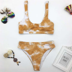 2020 High Waist Bathing Suits Push Up Sexy Yellow Swimsuit Women Sport Crop Bikini Sets Woman Beach Swimwear Brazilian Clothes