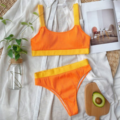 Patchwork swimsuit women High waist bikini 2020 Bandeau swimwear Ribbed biquini Sports bathing suit Vintage swim suit female new
