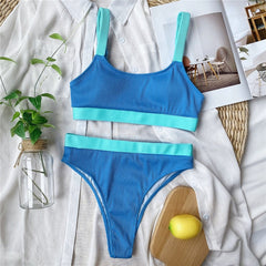 Patchwork swimsuit women High waist bikini 2020 Bandeau swimwear Ribbed biquini Sports bathing suit Vintage swim suit female new