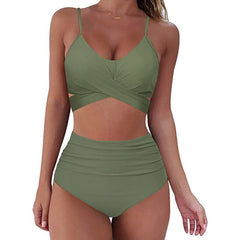 #H30 Solid Color  Women Padded Push-up Bra Tankini Bikini Set 2020 Swimsuit High Waist Bathing Suit Swimwear Two Pieces