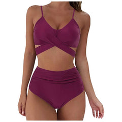 #H30 Solid Color  Women Padded Push-up Bra Tankini Bikini Set 2020 Swimsuit High Waist Bathing Suit Swimwear Two Pieces