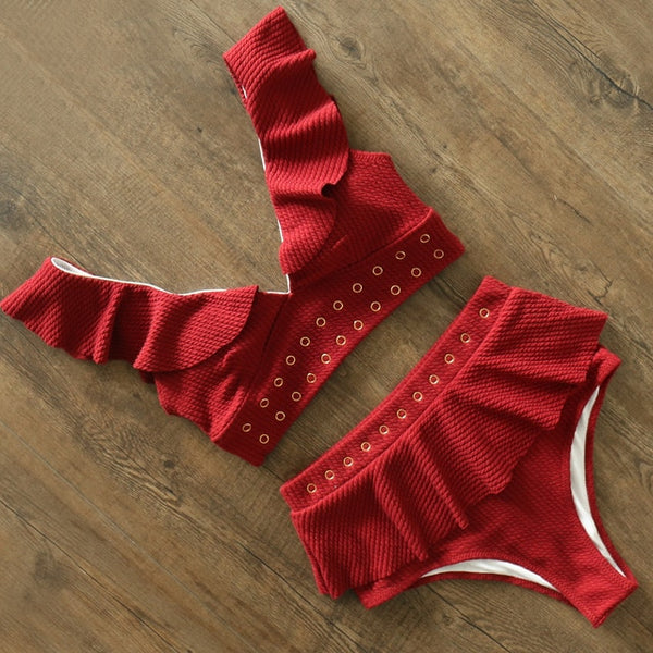 2020 New High Waist Bikini Swimwear Women Swimsuit Push Up Bikinis Women Bathing Suit Biquini Ruffle Bikini Summer Beach Wear