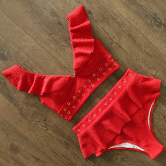 2020 New High Waist Bikini Swimwear Women Swimsuit Push Up Bikinis Women Bathing Suit Biquini Ruffle Bikini Summer Beach Wear