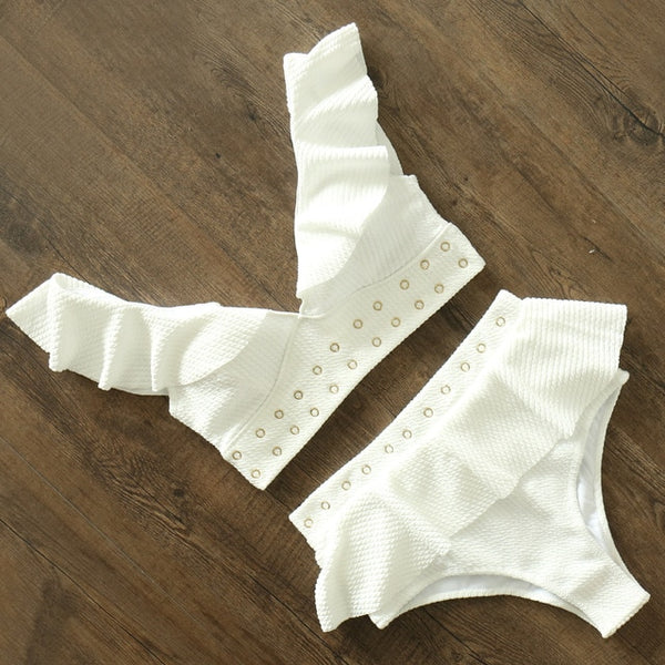 2020 New High Waist Bikini Swimwear Women Swimsuit Push Up Bikinis Women Bathing Suit Biquini Ruffle Bikini Summer Beach Wear