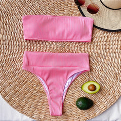 Patchwork swimsuit women High waist bikini 2020 Bandeau swimwear Ribbed biquini Sports bathing suit Vintage swim suit female new