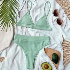 Patchwork swimsuit women High waist bikini 2020 Bandeau swimwear Ribbed biquini Sports bathing suit Vintage swim suit female new