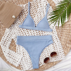 Patchwork swimsuit women High waist bikini 2020 Bandeau swimwear Ribbed biquini Sports bathing suit Vintage swim suit female new