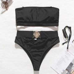 Mossha Hollow out White swimwear women High waist bikini 2020 Mujer Metal Buckle belt swimsuit women biquini female bathing suit