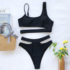 Mossha Hollow out White swimwear women High waist bikini 2020 Mujer Metal Buckle belt swimsuit women biquini female bathing suit