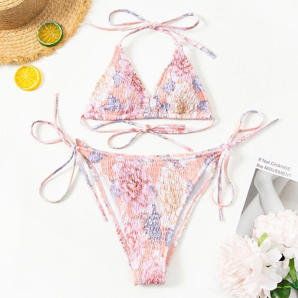 2020 Women Fashion Padded Bra Bikini Set Swimsuit Ladies Solid Bandage Push-up Triangle Swimwear Bathing Suits Biquini Swimwear