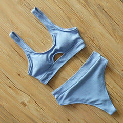 Sexy High Waist Bikini Women Swimsuit 2020 New Arrival Swimwear Hollow Out Print Striped Bathing Suit Beachwear Biquini Female