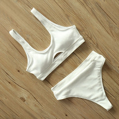 Sexy High Waist Bikini Women Swimsuit 2020 New Arrival Swimwear Hollow Out Print Striped Bathing Suit Beachwear Biquini Female