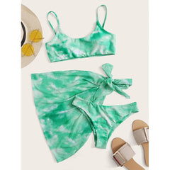Peachtan Tie dye bikini 2020 Skirted swimsuit women High cut 3 piece suit halter swimwear female Triangle bathing suit Backless