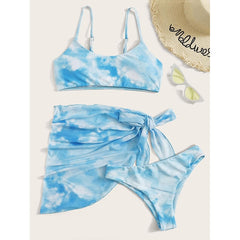 Peachtan Tie dye bikini 2020 Skirted swimsuit women High cut 3 piece suit halter swimwear female Triangle bathing suit Backless