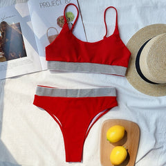 INGAGA High Waist Bikinis 2020 Swimsuits Push Up Swimwear Women Shiny Splicing Biquini High Cut Bathers Bathing Suits Bikini Set